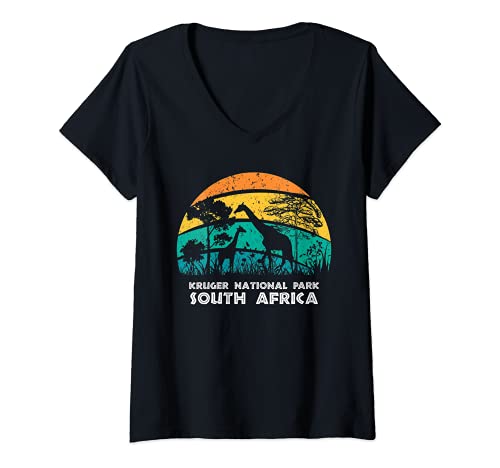 Mujer Vintage Retro Kruger National Park, Sudáfrica Africa Safari Camiseta Cuello V