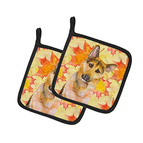 Caroline's Treasures BB9972PTHD German Shepherd #2 Fall Pair of Pot Holders, Yellow Kitchen Heat Resistant Pot Holders Sets Oven Hot Pads for Cooking Baking BBQ, 7 1/2 x 7 1/2