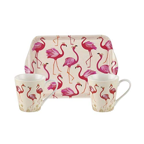 Portmeirion Sara Miller Flamingo Mug and Tray Set, Multi-Colour