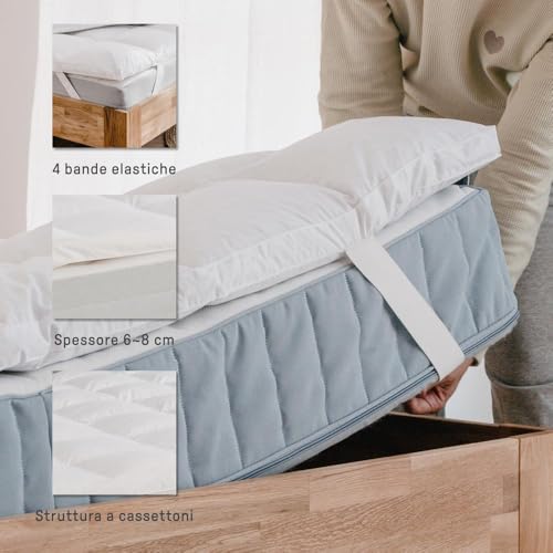 DREAMIN*101 - Topper Una Piazza E Mezza 120X190 In Piuma Traspirante Alto 6/8Cm, Coprimaterasso Una Piazza E Mezza 4 Stagioni Angoli Elastici, Topper Materasso Fresco Morbido, Miglior Comfort Notturno - 4