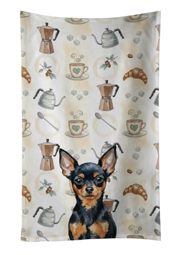 Caroline's Treasures Black and Tan Russian Toy Coffee Bar Kitchen Towel Velour Plush Front and Cotton Loop Back Machine Washable