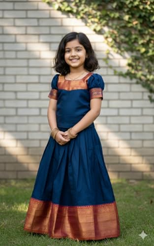 Image of Kids Girl Ethnic Silk Pattu Lehenga Choli for Traditional Indian Wear | Premium Silk Ethnic Dress | Ready-to-Wear Kids Lehenga Choli Set