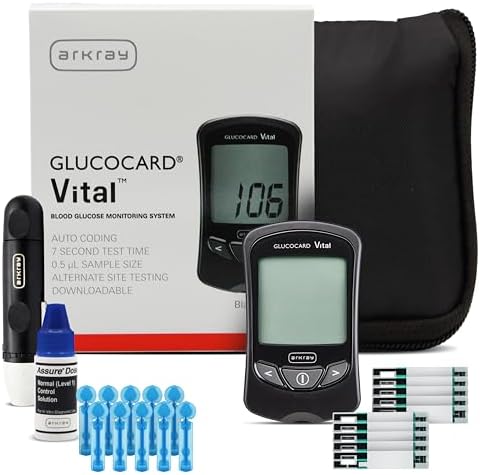 ARKRAY GLUCOCARD Vital Glucose Meter Kit, 10 Test Strips & 10 Lancets
