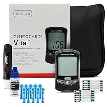 ARKRAY GLUCOCARD Vital Blood Glucose Monitor Kit Fast, Accurate & Easy-to-Use Blood Glucose Monitoring System with Meter, 10 Test Strips, 10 Lancets, Control Solution, Lancing Device & Carrying Case