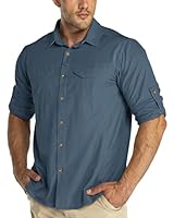 33,000ft Funktionshemd Herren UPF50+ UV-Schutz Langarm Hemd Atmungsaktiv Button-Down-Hemd Outdoor Sportliches Freizeithemd Angelhemd Für Männer Stahlblau L