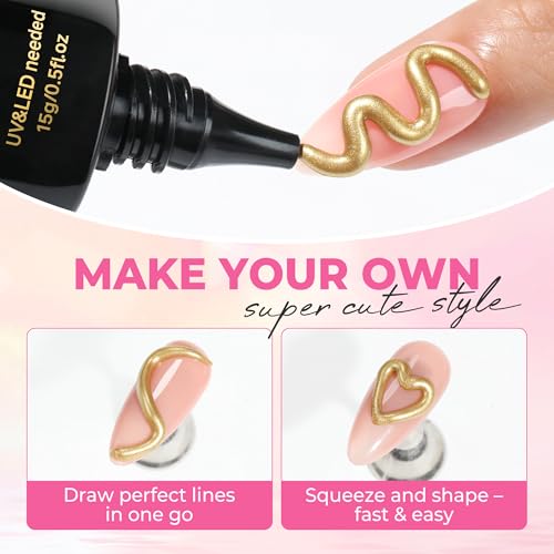Image of UNA GELLA Metallic 3D Gel Nail Art Bronze Gold 15g No Wipe Sculpting Chrome Gel Nail Polish for Drawing, Molding, Charms and Gems Decoration Lamp Curing Needed