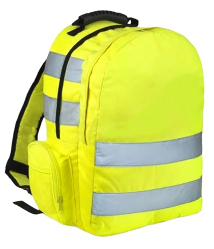 Hi Vis Backpack – High Visibility Reflective Safety Rucksack for Work, Cycling, Hiking & School | Lightweight, Padded Straps, Large Compartment & Side Pockets – Orange Bag (Yellow)