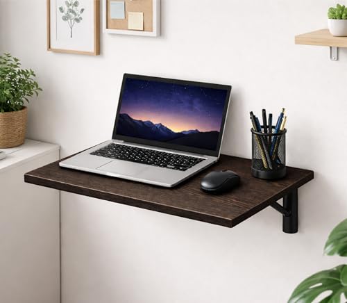 Image of Enigmatic Woodworks Wall Mounted Folding Study Table | Space Saving Foldable Laptop Desk for Home & Office | Engineered Wood Wall Mount Table (Wenge, 60 * 40 cm)