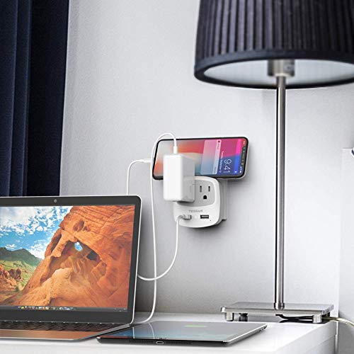 Image of TESSAN European Travel Plug Adapter Converter | International Power Plug Converter, 2 USB Ports, Type C Outlet, US to Most of Europe EU Iceland Spain Italy France Germany