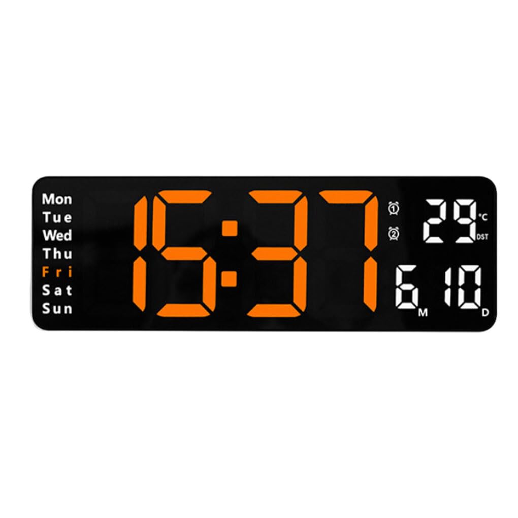 Reloj de con Pantalla Digital Grande y Control Remoto, Temporizador de visualización de Semana y Fecha de Temperatura, Control Remoto de plástico, Naranja Blanca