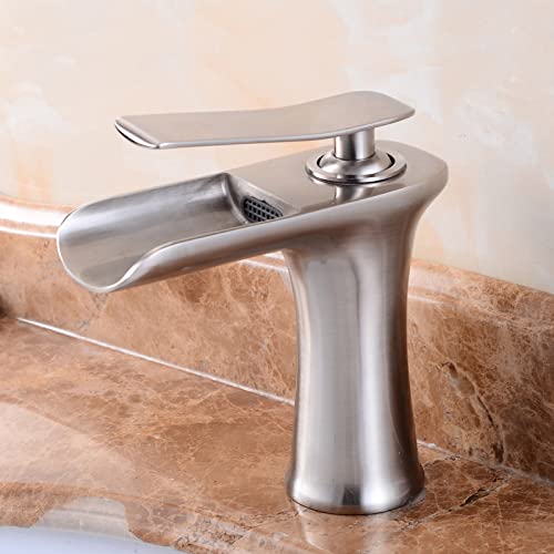 Robinet de lavabo antique cascade brossé anti-éclaboussures pour vasque haute