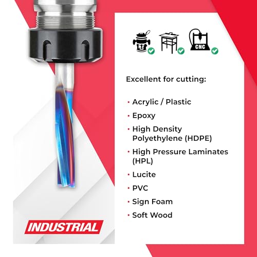 Image of Amana Tool Spektra Coated Solid Carbide CNC Spiral Finisher Router Bit, 51733-K, 3 /8 Dia x 1-1 /8 Cut Height x 3 /8 Shank x 3 Inch L x 3 Flute Down-Cut