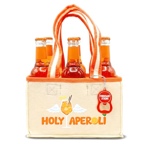 Longfair - Holy Aperoli - Witzige Frauenhandtasche inkl. Flaschenöffner - Tragetasche aus Filz für 6x Aperol Spritz Flaschen - JGA Geburtstag
