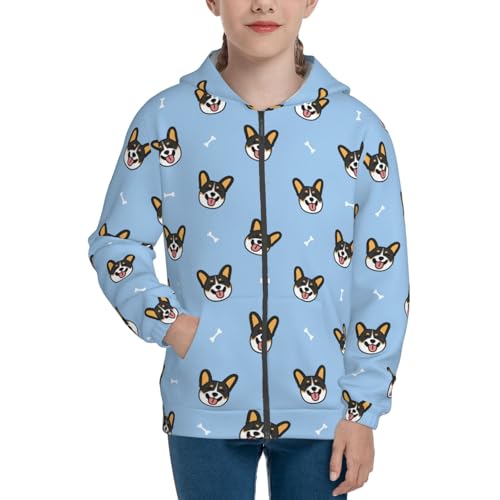 Corgi Dog Kid Hoodies Boys Zip Up Sweatshirts Girls Pullover with Pocket3