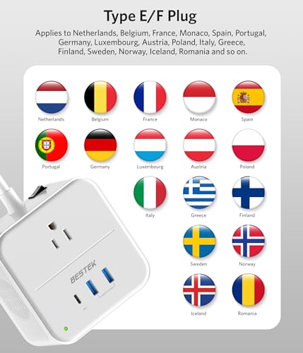 BESTEK 2000W Voltage Converter US to Europe 220V to 110V Converter Pure Sine Wave with PD 35W USB-C for Hair Dryer/Curling Iron/Phone Travel Adapter for Europe/Italy/France (White) 7