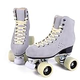 NVGSHO Adult Roller Skates, Pu Leather High Top Double-Row Roller Skates, Aluminum Alloy Base Frame, Perfect for Outdoor Sports and Automatic Walking, with Bags,Gray,Men's US7.5