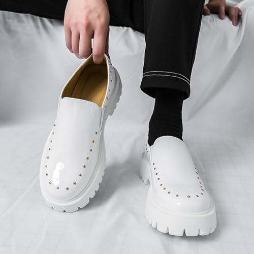 Men's Soft Patent Leather Platform Chunky Slip-On Penny Loafers Fashion Metal Rivets Prom Wedding Party Dress Shoes Non-Slip Lug Sole Business Casual Formal Work Shoes4