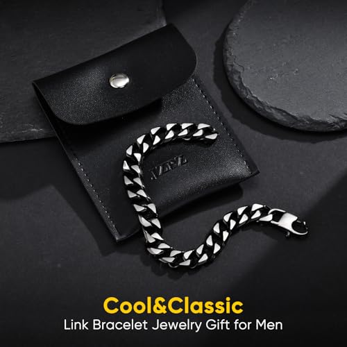 Image of Link Chain Bracelet for Men : Durable Stainless Steel Men's Bracelets,Sweatproof Curb Wrist Chain,Waterproof Hip Hop Graduation,Birthday,Holiday Jewelry Gift for Boyfriend Husband Son Father Friend