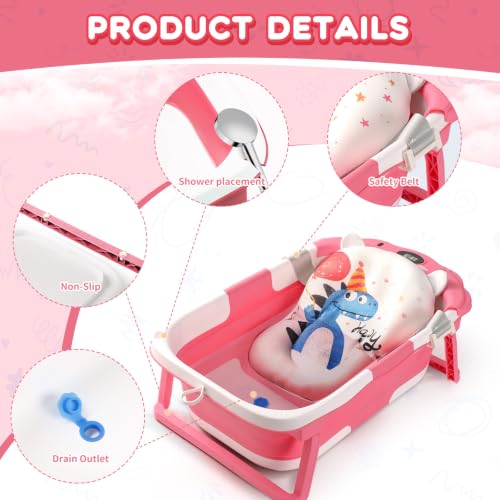 Image of Baby Bathtub Collapsible with Thermometer & Cushion, Portable Travel Tub