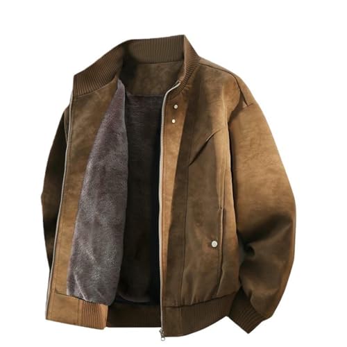 Veste hiver cuir homme col baseball vêtement chaud doublé