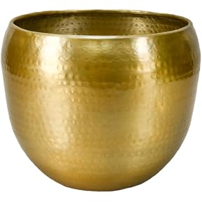 Serene Spaces Living Brass-Toned Aluminum Cachepot Planters, Handcrafted in India, Elegant Wedding, Home & Office Decor, Vintage Planter for Indoor Plants, Flowers, Table Centerpieces, Large, Single