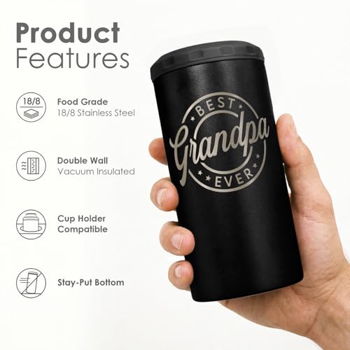 Image of Best Grandpa Ever Can Cooler Drink 12oz - Travel Mug Cup - Stainless Steel Insulated for Men Dad - Tumbler Cans Koozie, Gift for Christmas, Birthday, Father's Day