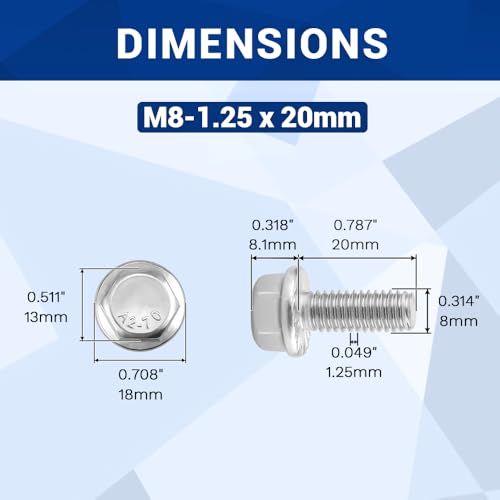 Image of M8-1.25 x 20mm Serrated Flange Hex Bolts + Flange Nut + Flat Washer + Lock Washer Combo Pack, 304 Stainless Steel 18-8, for Automotive & Machinery, 16 Sets