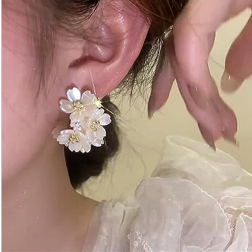 CZ Pearl Flower Huggie Hoop Earrings for Women Girls Sterling Silver Post Dainty Shell Pearl Heart Clover Flowers Cluster Statement Dangle Drop Big Hoops Crystal Studs Hypoallergenic Elegant Wedding Birthday Jewelry Gifts3