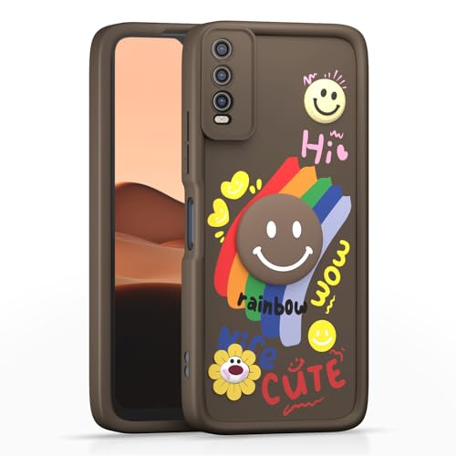 Image of Pikkme Back Cover for Vivo Y12s / Y20 / Y20i / Y20G | Soft Silicone| Cute Rainbow Smile & 3D Cartoon Flower Design | Shockproof Raised Camera Protection Bumper Case (Brown)
