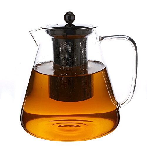 50oz/1.5Liter Large Glass Teapot with Stainless Steel Infuser and Lid, Flower Tea and Loose Leaf Glass Tea Pot