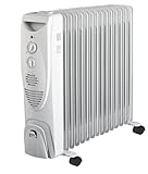 Ölradiator 2000W / 2500W | Mobiler Heizkörper mit Thermostat & 3 Heizstufen | Energiesparender Radiator auf Rollen | Überhitzungsschutz & Kontrollleuchte, Weiß (15-gliedrig, 2000, Watt, 230, Volt)