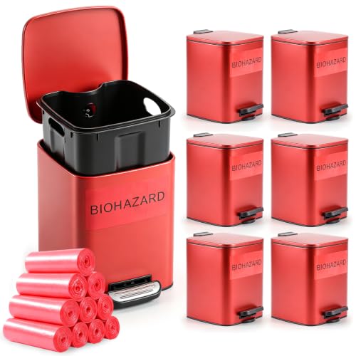 Image of Geiserailie 6 Set 1.6 Gallon Metal Biohazard Trash Can, Foot-Operated Lid