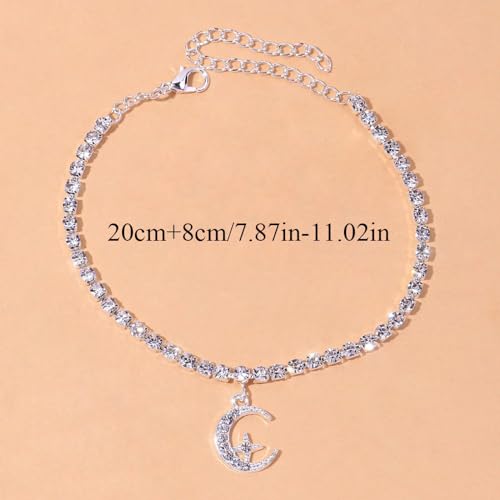 Image of Fesciory Silver Ankle Bracelets for Women, Adjustable Rhinestone Pendant Tennis Anklet, Butterfly Heart Infinite Diamond Summer Beach Foot Chain Jewelry Gifts