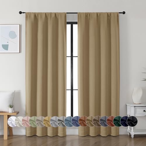 Simplebrand Ava Taupe Blackout Curtains for Bedroom, 72 Inch Length, 2 Panels Set, Privacy Thermal Insulated Rod Pocket Curtains for Patio, French Door, W40 x L72 Inch