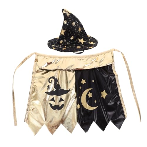 ledmomo 黒星の魔法使い帽子とケープ付きペットハロウィン衣装 猫用可能な魔女コスチューム 小型犬や子犬の仮装パーティー向け