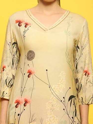 Image of Shree Women Liva (Rayon) White Floral Print Kurta