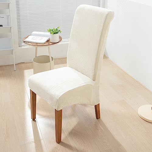 Image of HOKIPO Velvet Long Back Chair Covers Set of 1, Beige (AR-4760-BGE)