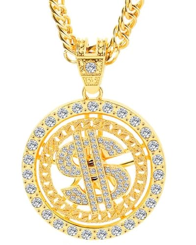 TPZORJX Party Fashion - collar con signo $, strass, dorado, accesorio para disfraces, cadena cubana hombre, collar hip hop