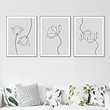 Peint à La Main Lignes Fleur Murale Art Toile tableau Peinture Nordique Noir Blanc Affiches Et Gravures Murale Tableaux Pour Salon Decoration 40x60cmx3 Sans Cadre