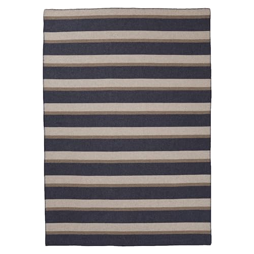 Pendleton Eco-Wise Easy Care Wool Blanket Full/Queen 90" x 96"-100% Wool with Whipstitch Binding,All Season Machine Washable,Soft Blanket for Home and Outdoor Adventures-Midnight Navy Stripe