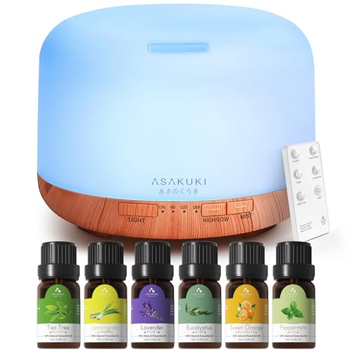 ASAKUKI Oil Diffuser with Essential Oils Set, 500ml Aromatherapy ...