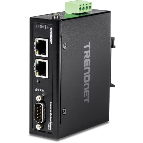 Image of TRENDnet 1-Port Fast Ethernet Industrial Modbus Gateway, 1 x Serial DB-9 Port, 2 x Fast Ethernet Ports, Up to 100m (328 ft), IP30 Rated Housing, Extreme Temperature Protection, Black, TI-M12
