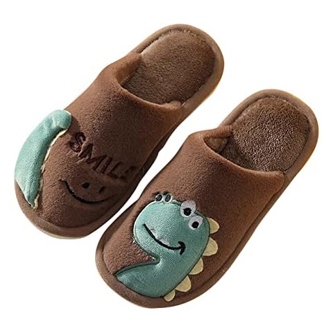 Boys Slipper Toddler Boy Cute Dinosaur Household Shoes Anti-Slip Indoor Home Winter Slippers for KidsBrown Dinosaur,12/13 UK Child Cover
