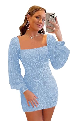 Long Sleeve Homecoming Dresses 2025 Sparkly Sequin Bodycon Short Prom Cocktail Party Dress