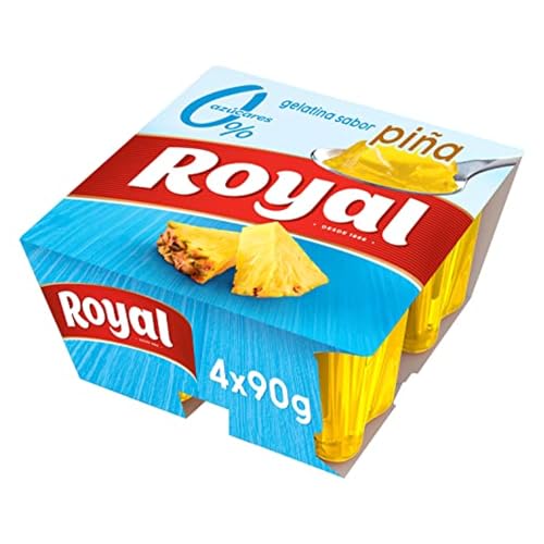 Royal Gelatina Sabor Piña 0%, Sin Azúcares, Pack 4 x 90 g