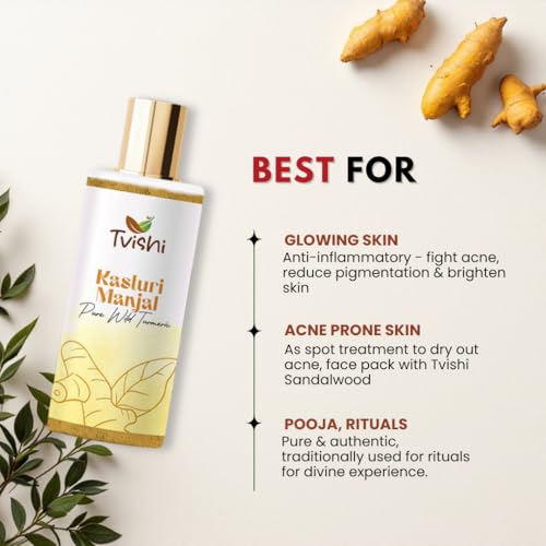 Image of Kasturi Haldi Powder for Face - 50 Gms | Wild Turmeric | Kasturi Manjal for Glowing Skin | Organic Haldi Turmeric Powder for Face & Body | For De-tan, Dark Spots, Acne Control