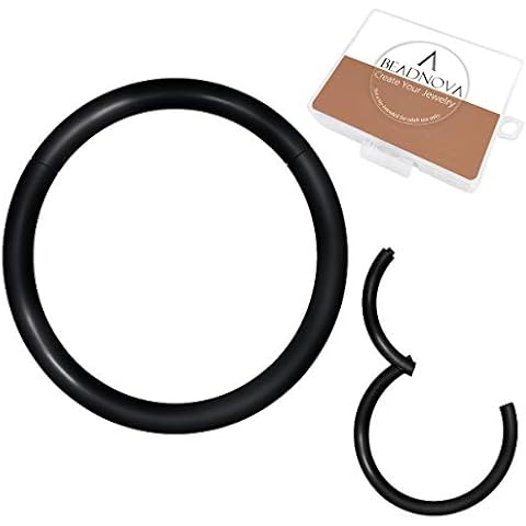 BEADNOVA 16G Nose Rings for Women Surgical Steel Nose Ring Hoop Hypoallergenic Nose Hoops Septum Nose Piercing for Men (6-12mm, Black, Gold, Silver, 2pcs), Stainless Steel Cover