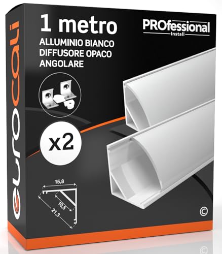 Eurocali 5 Profili In Alluminio Per Strisce LED 2 Metri (10 Mt Totali) - Copertura Opaca Larghezza 25mm - Grigio 30x20mm