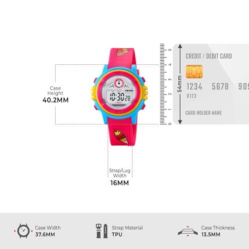 Image of SKMEI Kids Sports Digital Watch, Multi Color Dial Lightweight ABC CaseWatch for Boys & Girls, TPU Soft Rubber Band, Water Resistant 50M, Alarm, Chrono, Date Display Watch for Kids-2266