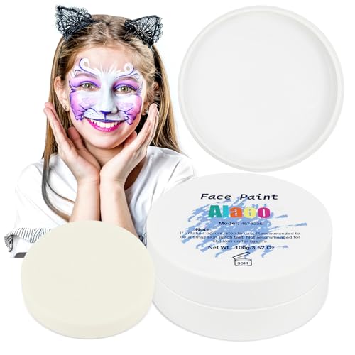 Alaoo Pintura Facial y Crporal, 100 g Lata Extra Grande Pintura Cara Niños, Hipoalergenica para Halloween Cosplay Fiesta Festival Artes,Blanco